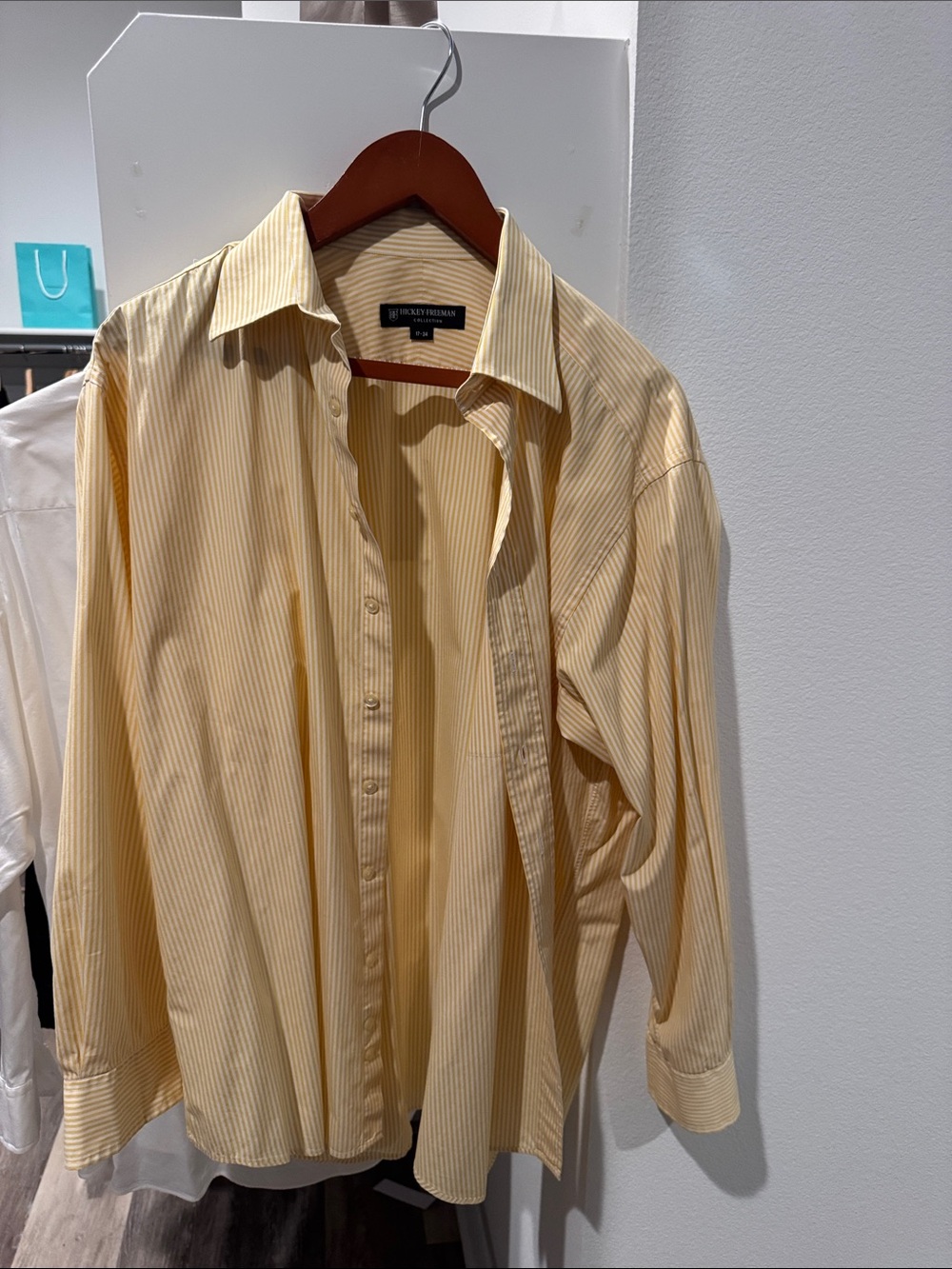 Hickey Freeman Pale Yellow Striped Dress Shirt
